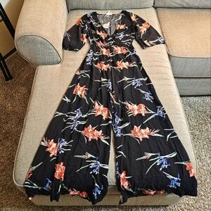 Jaase Boho Black Floral Wide Leg Casual Cute Festive Jumper Size XS